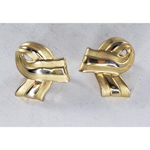 Crown Trifari Ribbon Clip On Earrings Gold Toned